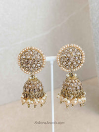 Champagne Pearl Jhumka Earrings - SOKORA JEWELSChampagne Pearl Jhumka Earrings