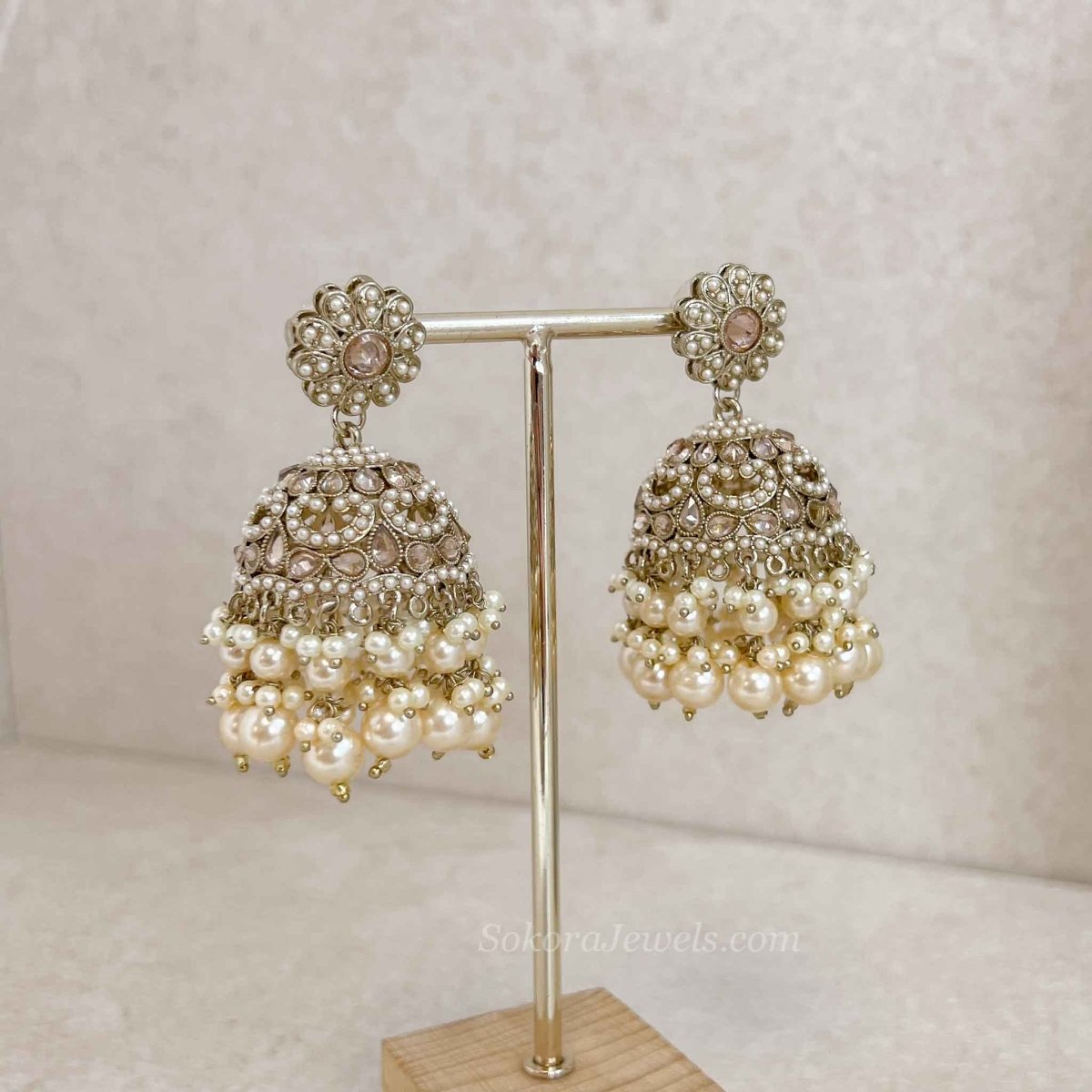 Champagne Pearl Jhumka Earrings - SOKORA JEWELSChampagne Pearl Jhumka Earrings