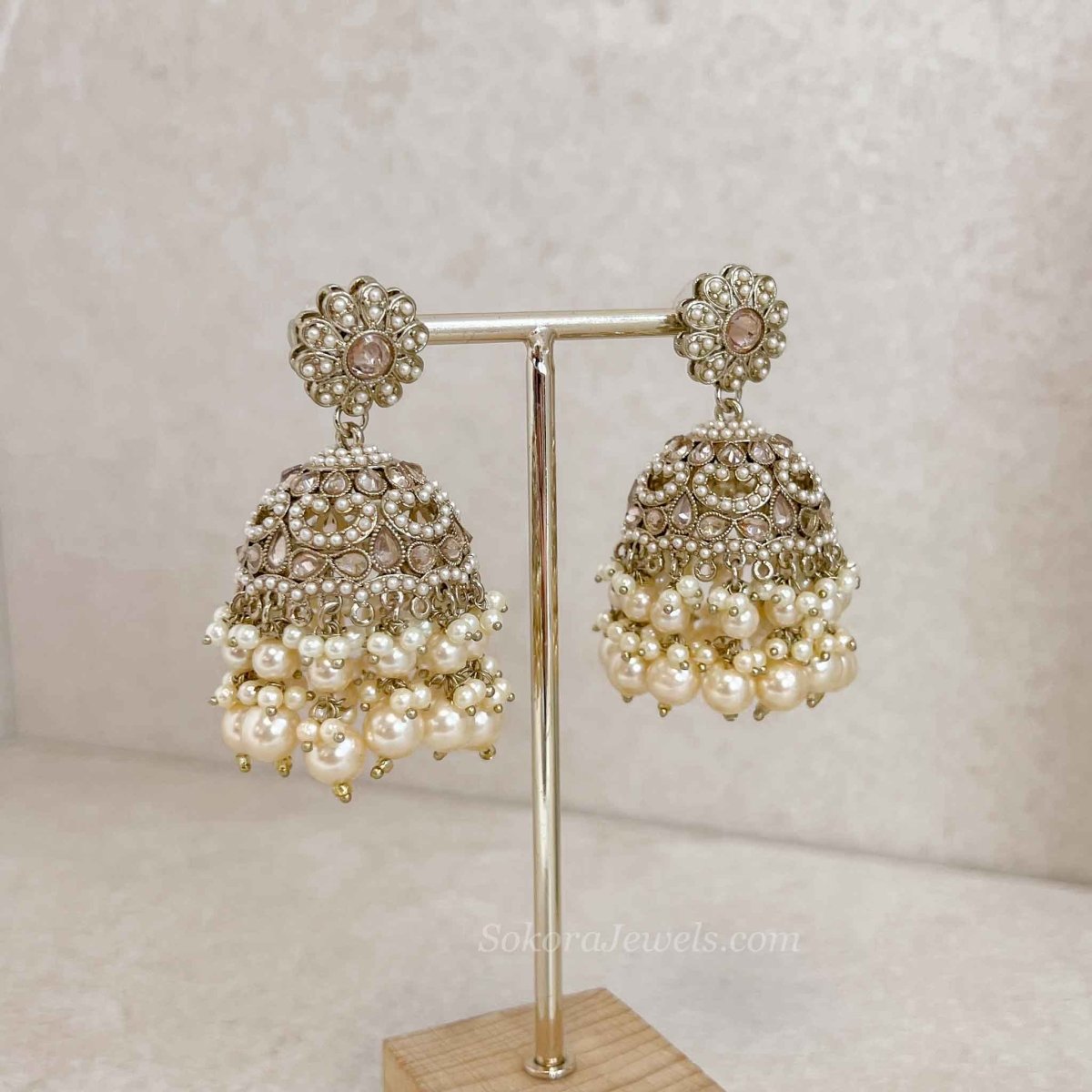 Champagne Pearl Jhumka Earrings - SOKORA JEWELSChampagne Pearl Jhumka Earrings