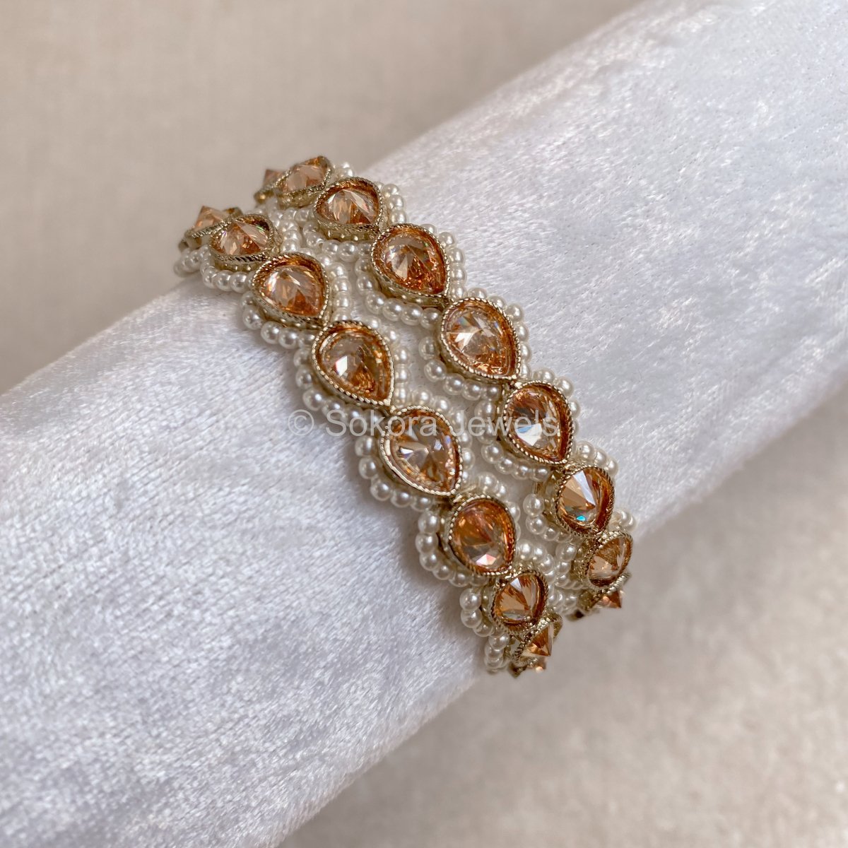 Champagne Teardrop Crystal & Pearl detail Kada Bangles - 2.2 Only - SOKORA JEWELSChampagne Teardrop Crystal & Pearl detail Kada Bangles - 2.2 OnlyBANGLES