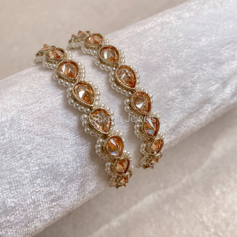 Champagne Teardrop Crystal & Pearl detail Kada Bangles - 2.2 Only - SOKORA JEWELSChampagne Teardrop Crystal & Pearl detail Kada Bangles - 2.2 OnlyBANGLES