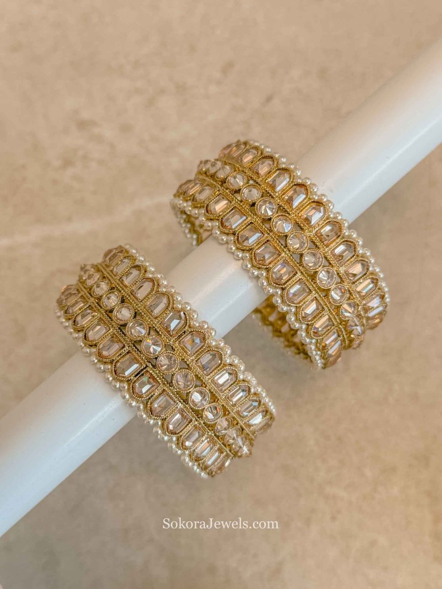 Champagne Zircon Antique Gold Statement Bangles - SOKORA JEWELSChampagne Zircon Antique Gold Statement BanglesBANGLES