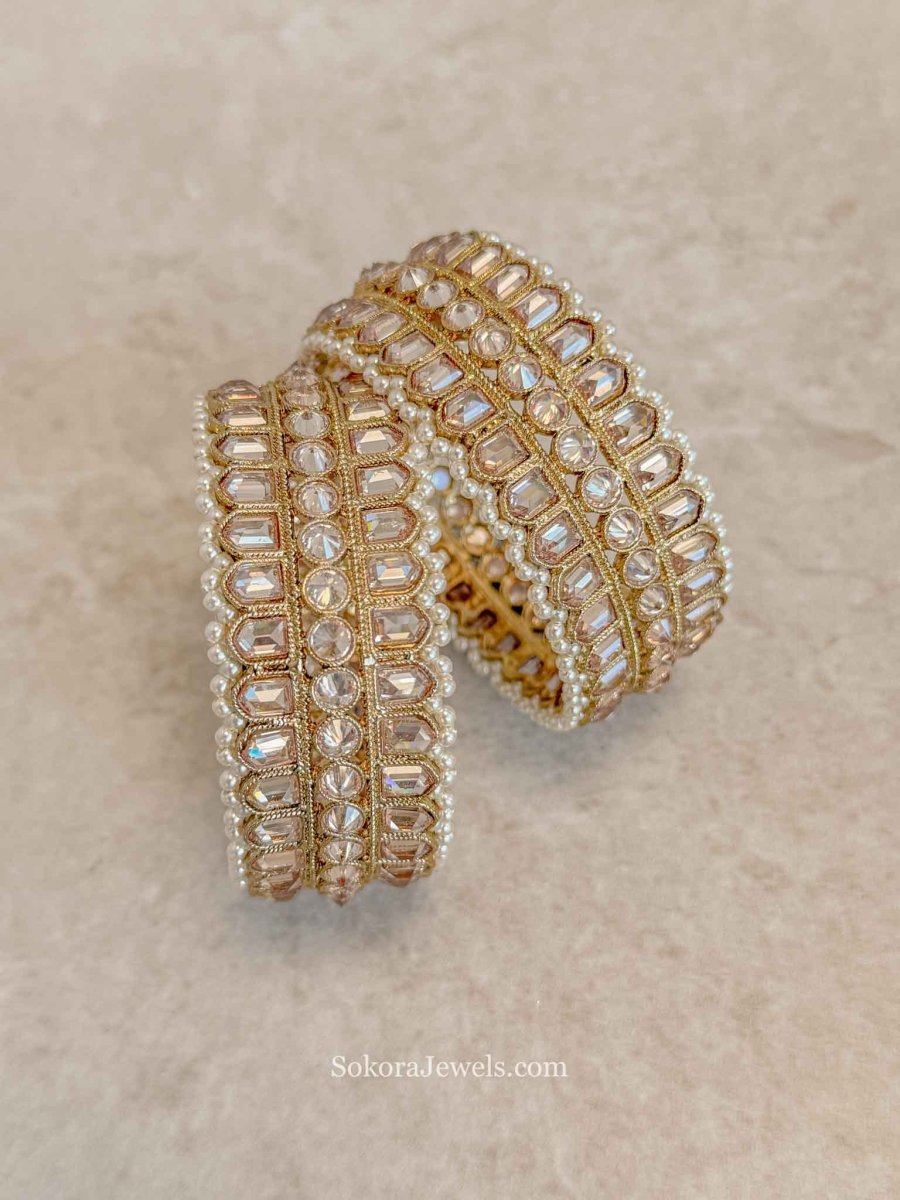 Champagne Zircon Antique Gold Statement Bangles - SOKORA JEWELSChampagne Zircon Antique Gold Statement BanglesBANGLES