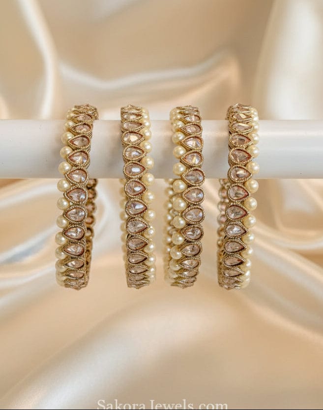 Champagne Zircon Bridal End Bangles – Set of 4 - SOKORA JEWELSChampagne Zircon Bridal End Bangles – Set of 4BANGLES