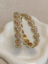 Champagne Zircon & Pearl Antique Gold Bangles - SOKORA JEWELSChampagne Zircon & Pearl Antique Gold BanglesBANGLES