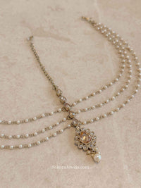 Champagne Zircon & Pearl Bridal Mathapatti - SOKORA JEWELSChampagne Zircon & Pearl Bridal Mathapatti