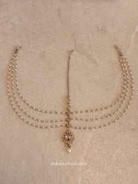 Champagne Zircon & Pearl Bridal Mathapatti - SOKORA JEWELSChampagne Zircon & Pearl Bridal Mathapatti