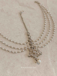 Champagne Zircon & Pearl Bridal Mathapatti - SOKORA JEWELSChampagne Zircon & Pearl Bridal Mathapatti