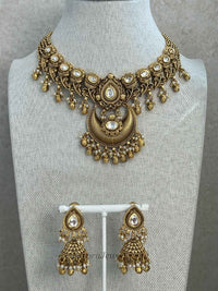 Chand Pendant Gold Kundan Necklace Set – Indian Wedding Guest Jewellery - SOKORA JEWELSChand Pendant Gold Kundan Necklace Set – Indian Wedding Guest JewelleryNECKLACE SETS