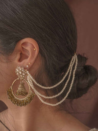 ChandBali Earrings with Pearl chains - Khaki Green - SOKORA JEWELSChandBali Earrings with Pearl chains - Khaki GreenEARRINGS