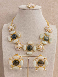Charcoal Grey and Pale Mint Gem Stone Necklace Set - SOKORA JEWELSCharcoal Grey and Pale Mint Gem Stone Necklace Set