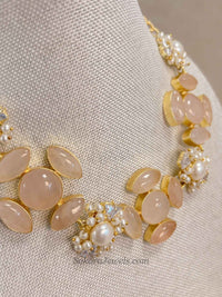 Charcoal Grey / Peach Gem Stone Necklace Set - SOKORA JEWELSCharcoal Grey / Peach Gem Stone Necklace Set
