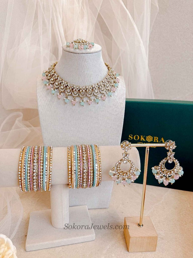 Charmi 4 Piece Jewelry Set Box - Blue & Pink - SOKORA JEWELSCharmi 4 Piece Jewelry Set Box - Blue & Pink