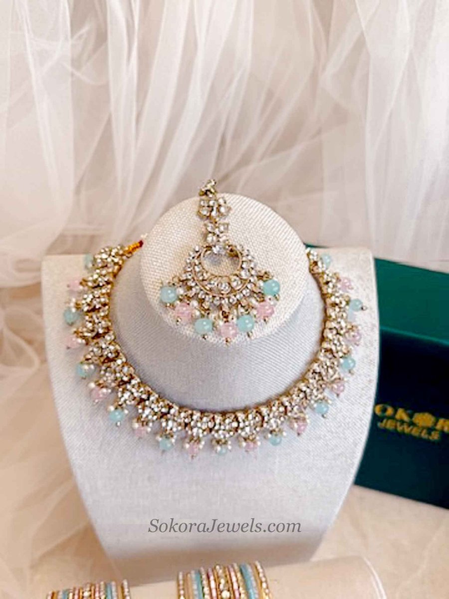 Charmi 4 Piece Jewelry Set Box - Blue & Pink - SOKORA JEWELSCharmi 4 Piece Jewelry Set Box - Blue & Pink