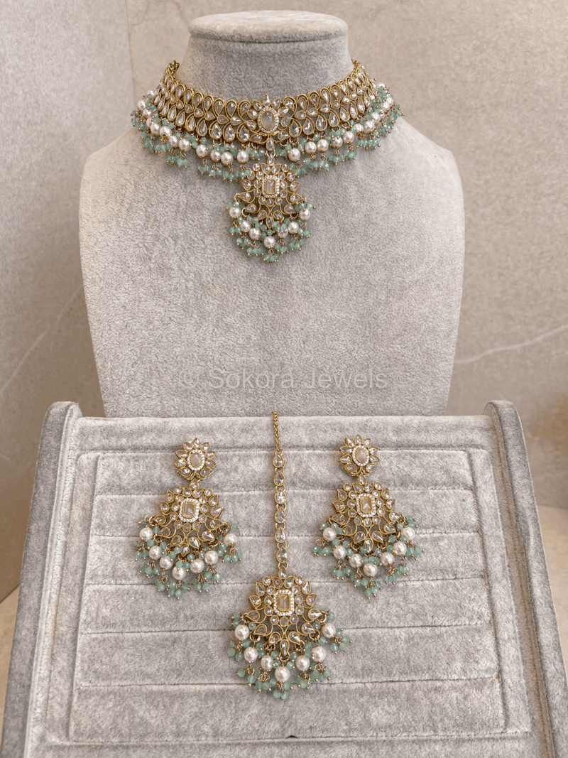 Chetna Zircon Choker set - Pastels - SOKORA JEWELSChetna Zircon Choker set - PastelsNECKLACE SETS