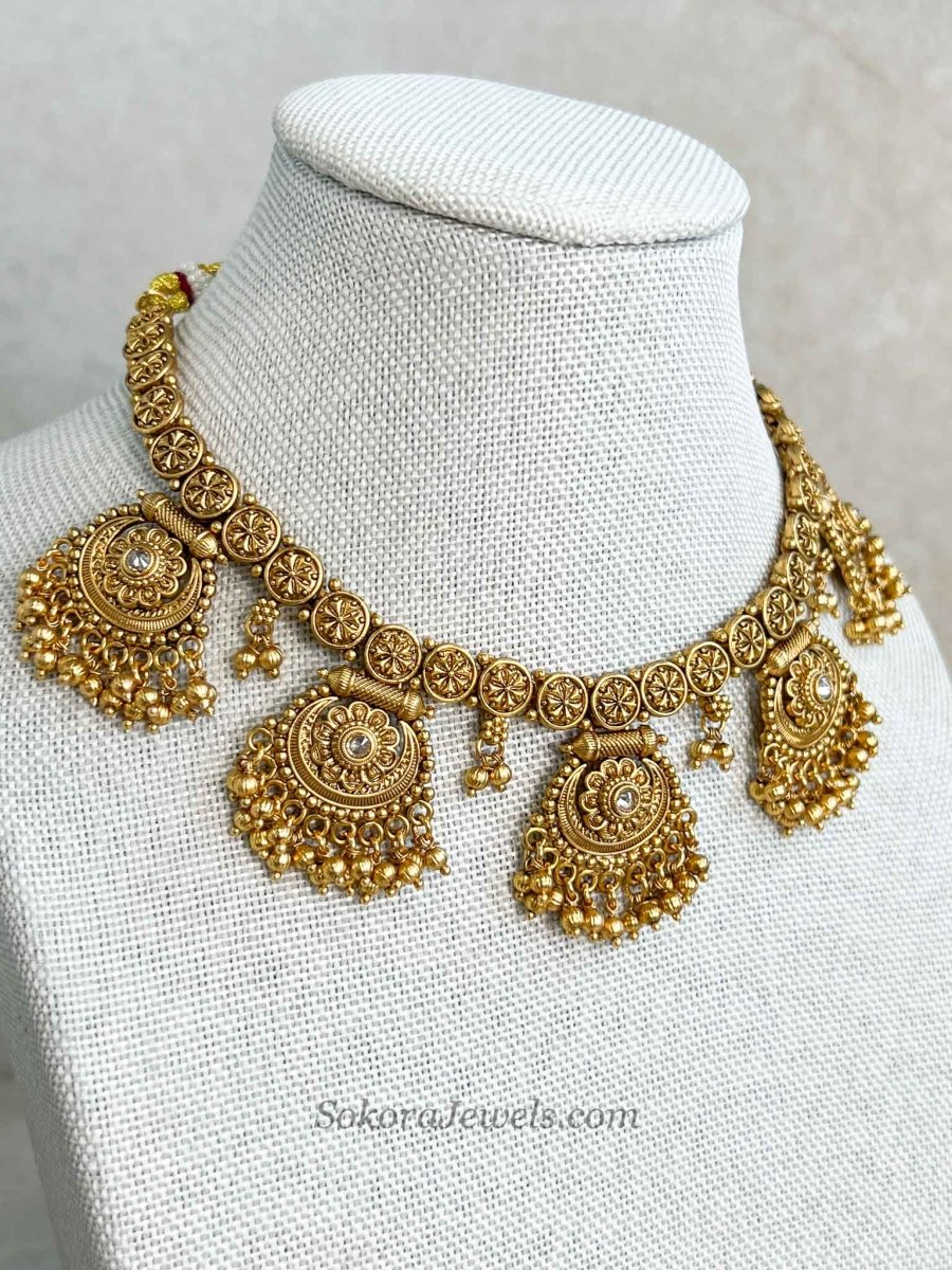 Chitra Small Beaded Gold Ball set - SOKORA JEWELSChitra Small Beaded Gold Ball setNECKLACE SETS