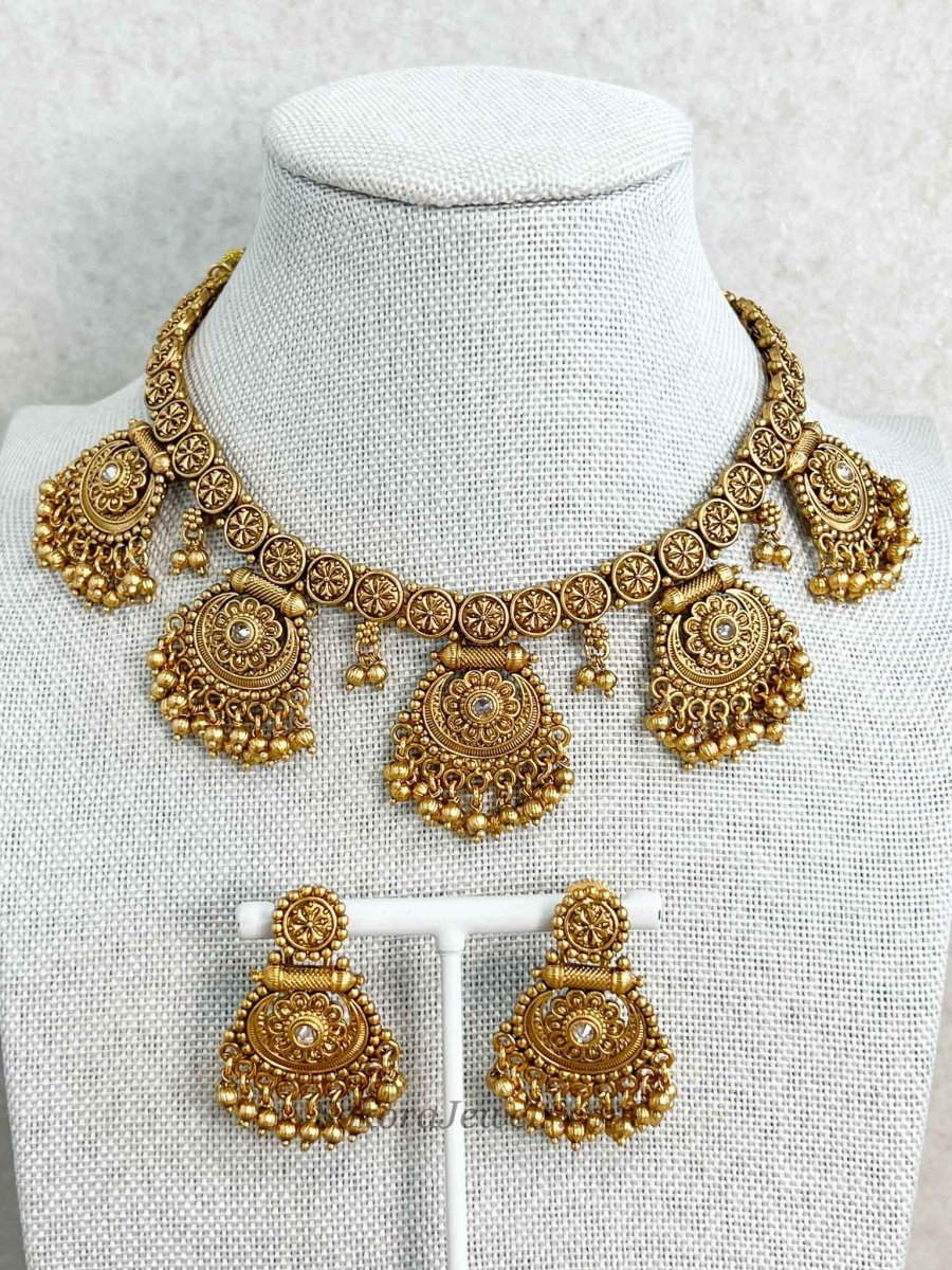 Chitra Small Beaded Gold Ball set - SOKORA JEWELSChitra Small Beaded Gold Ball setNECKLACE SETS