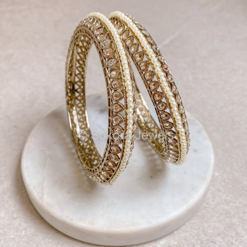 Chunky Crystal & Pearl Kada Bangles - 2.10 Only - SOKORA JEWELSChunky Crystal & Pearl Kada Bangles - 2.10 OnlyBANGLES