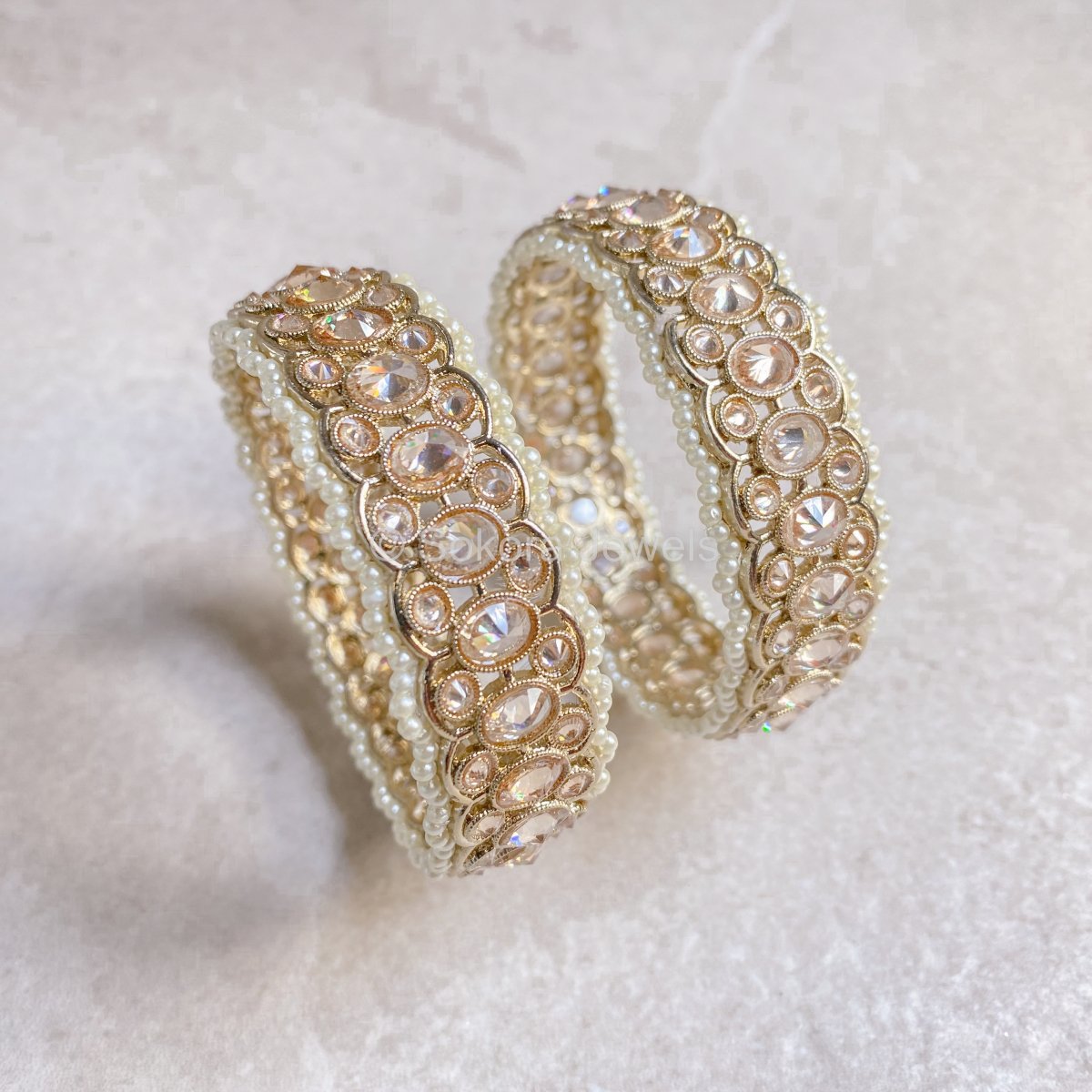 Chunky Detailed Crystal Bangles - Champagne - SOKORA JEWELSChunky Detailed Crystal Bangles - ChampagneBANGLES