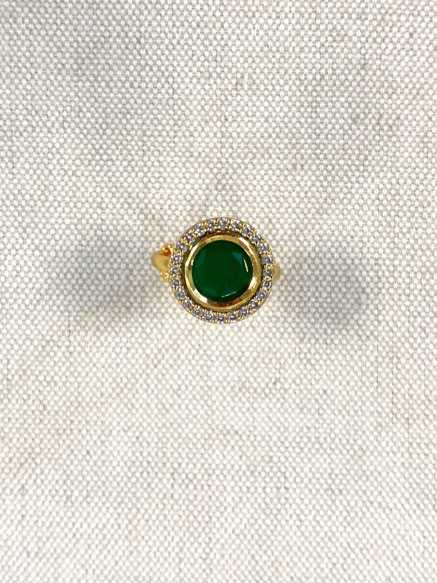 Circular Kundan Ring - Green - SOKORA JEWELSCircular Kundan Ring - GreenRING