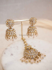 Clear Crystal Jhumka Earrings & Tikka sets - SOKORA JEWELSClear Crystal Jhumka Earrings & Tikka sets