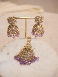 Clear Crystal Jhumka Earrings & Tikka sets - SOKORA JEWELSClear Crystal Jhumka Earrings & Tikka sets