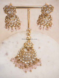 Clear Crystal Jhumka Earrings & Tikka sets - SOKORA JEWELSClear Crystal Jhumka Earrings & Tikka sets