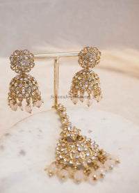 Clear Crystal Jhumka Earrings & Tikka sets - SOKORA JEWELSClear Crystal Jhumka Earrings & Tikka sets