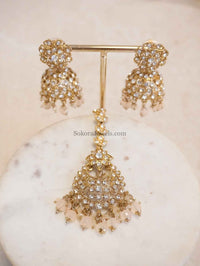 Clear Crystal Jhumka Earrings & Tikka sets - SOKORA JEWELSClear Crystal Jhumka Earrings & Tikka sets