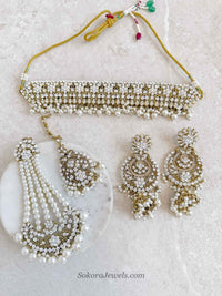 Clear Crystal & Pearl Bridal Choker Set - SOKORA JEWELSClear Crystal & Pearl Bridal Choker Set