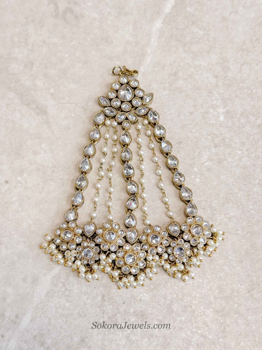 Clear Crystal & Pearl Jhumar - SOKORA JEWELSClear Crystal & Pearl Jhumar