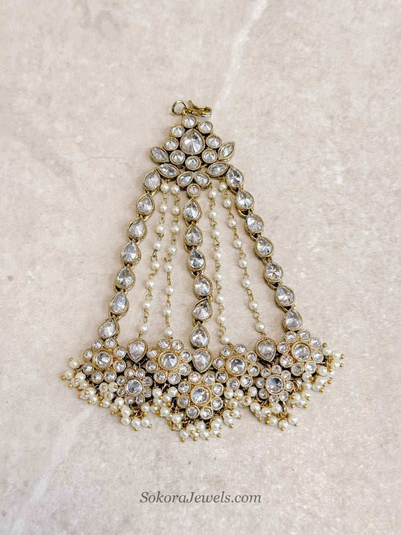 Clear Crystal & Pearl Jhumar - SOKORA JEWELSClear Crystal & Pearl Jhumar