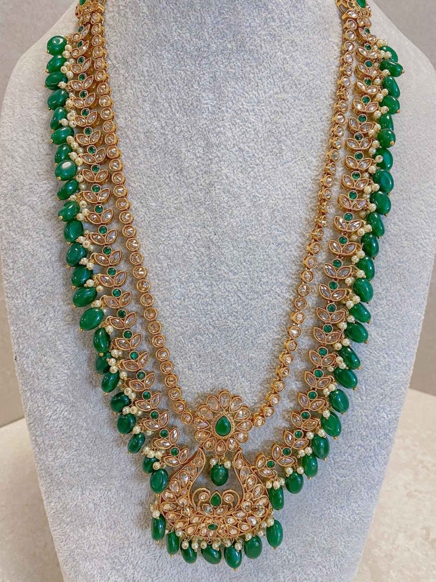 Clearance: Bright Gold Bridal Mala - Green - SOKORA JEWELSClearance: Bright Gold Bridal Mala - Green