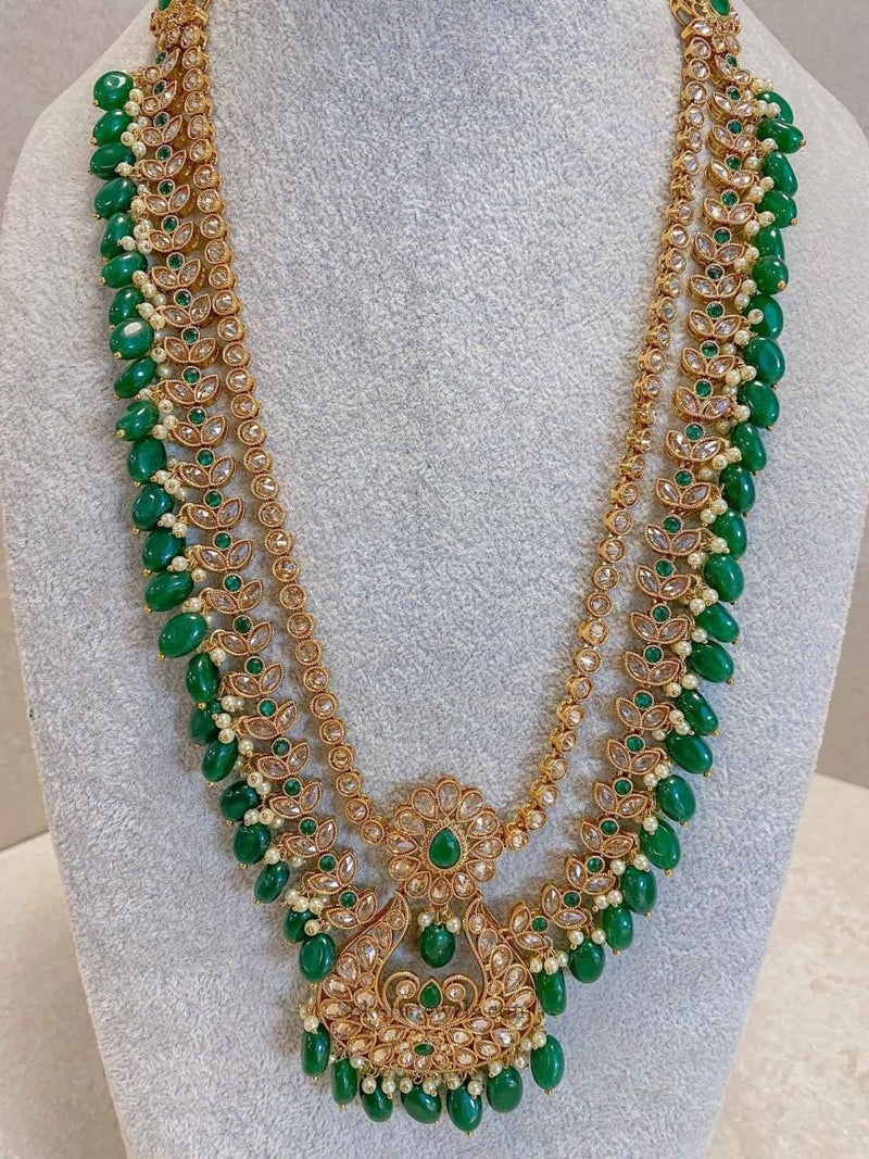 Clearance: Bright Gold Bridal Mala - Green - SOKORA JEWELSClearance: Bright Gold Bridal Mala - Green