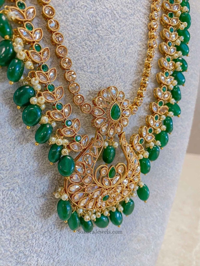 Clearance: Bright Gold Bridal Mala - Green - SOKORA JEWELSClearance: Bright Gold Bridal Mala - Green