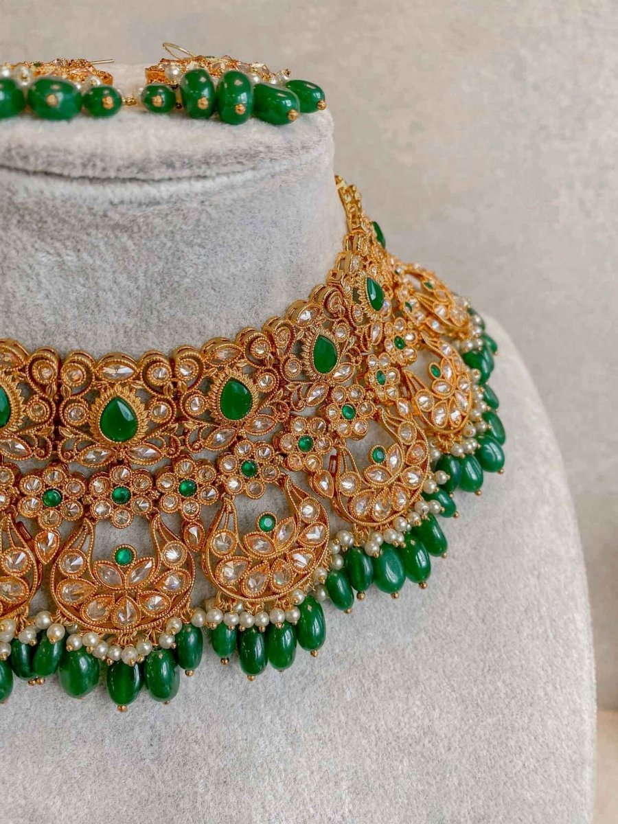 Clearance: Bright Gold Bridal set - Green - SOKORA JEWELSClearance: Bright Gold Bridal set - Green