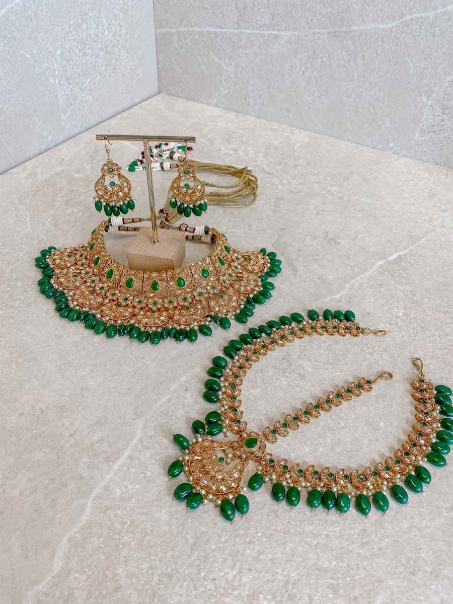 Clearance: Bright Gold Bridal set - Green - SOKORA JEWELSClearance: Bright Gold Bridal set - Green