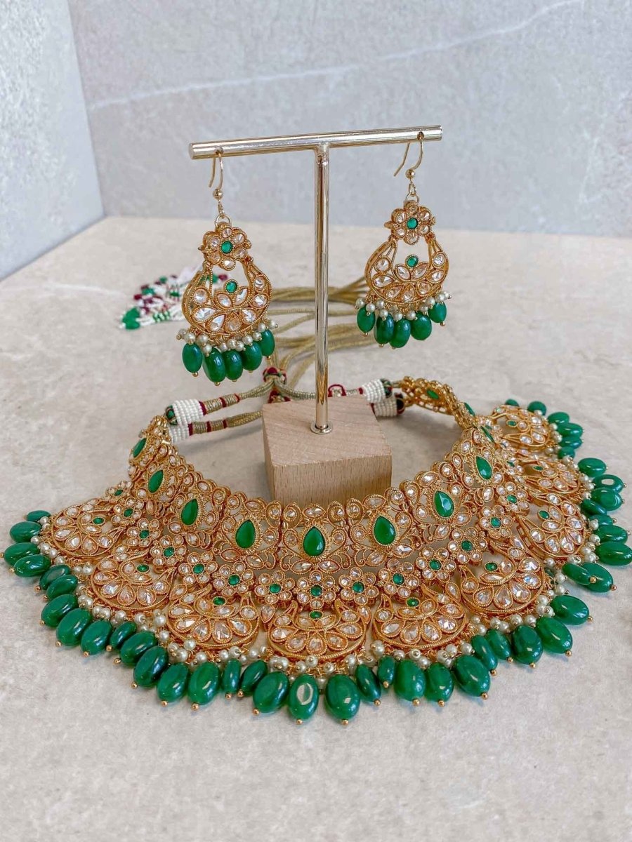 Clearance: Bright Gold Bridal set - Green - SOKORA JEWELSClearance: Bright Gold Bridal set - Green