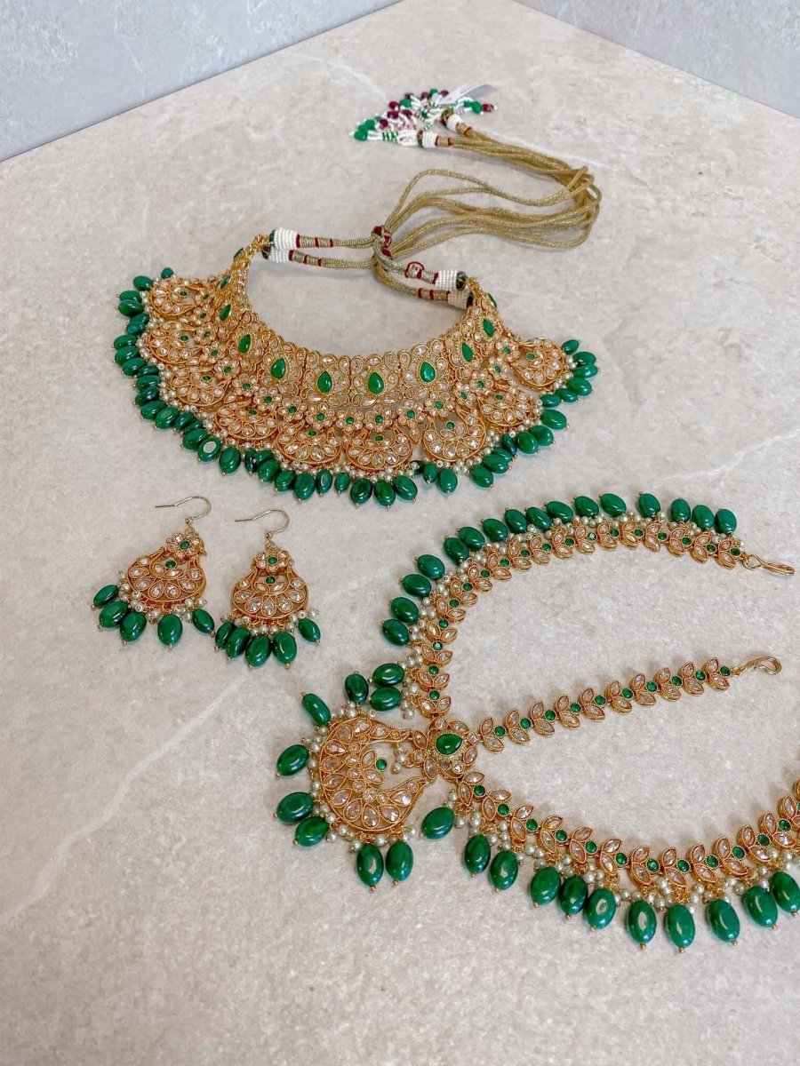 Clearance: Bright Gold Bridal set - Green - SOKORA JEWELSClearance: Bright Gold Bridal set - Green