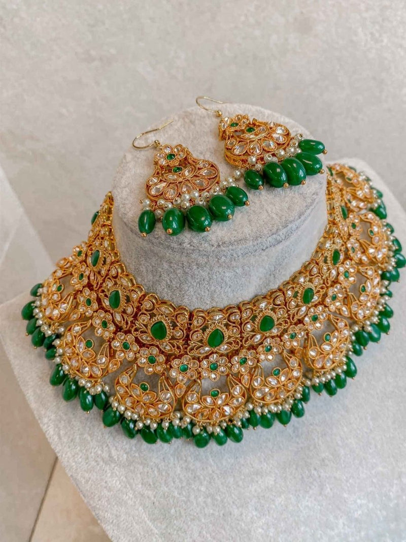 Clearance: Bright Gold Bridal set - Green - SOKORA JEWELSClearance: Bright Gold Bridal set - Green