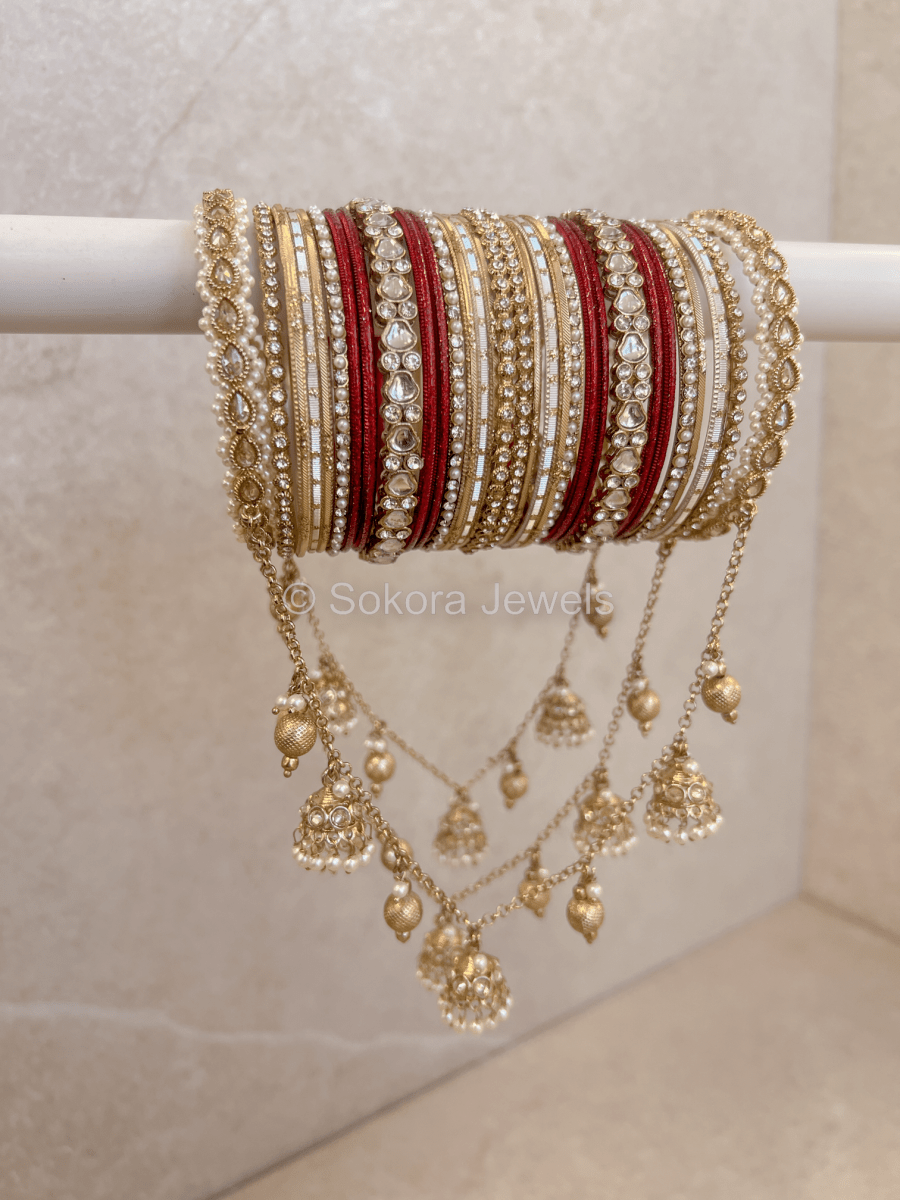 Connected Jhumka and Gold ball Bangles - SOKORA JEWELSConnected Jhumka and Gold ball BanglesBANGLES