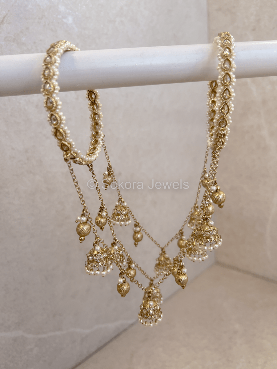 Connected Jhumka and Gold ball Bangles – SOKORA JEWELS