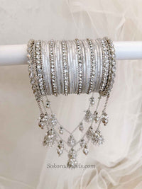 Connected Silver Jhumka Bangles - SOKORA JEWELSConnected Silver Jhumka BanglesBANGLES
