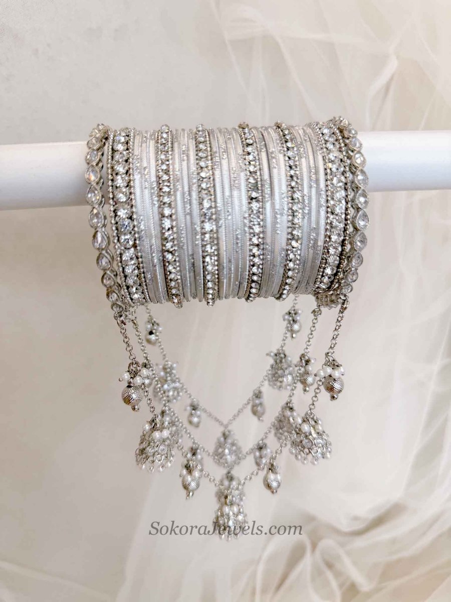 Connected Silver Jhumka Bangles - SOKORA JEWELSConnected Silver Jhumka BanglesBANGLES