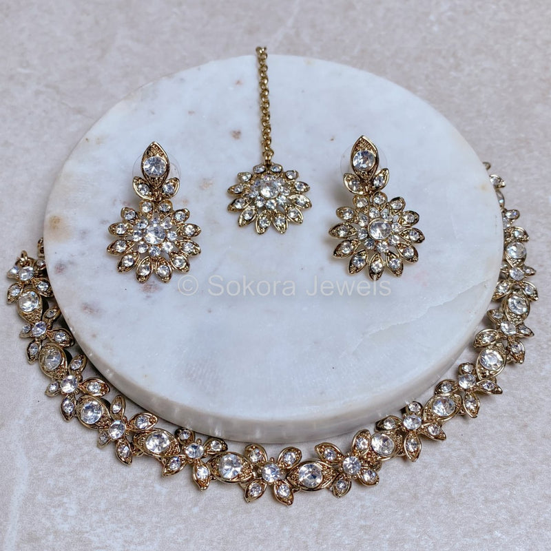 Corrina Necklace set - Clear/Gold - SOKORA JEWELSCorrina Necklace set - Clear/GoldNECKLACE SETS