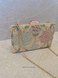 Cream & Pastel Floral Clutch Bag - SOKORA JEWELSCream & Pastel Floral Clutch Bag
