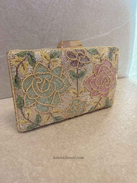 Cream & Pastel Floral Clutch Bag - SOKORA JEWELSCream & Pastel Floral Clutch Bag