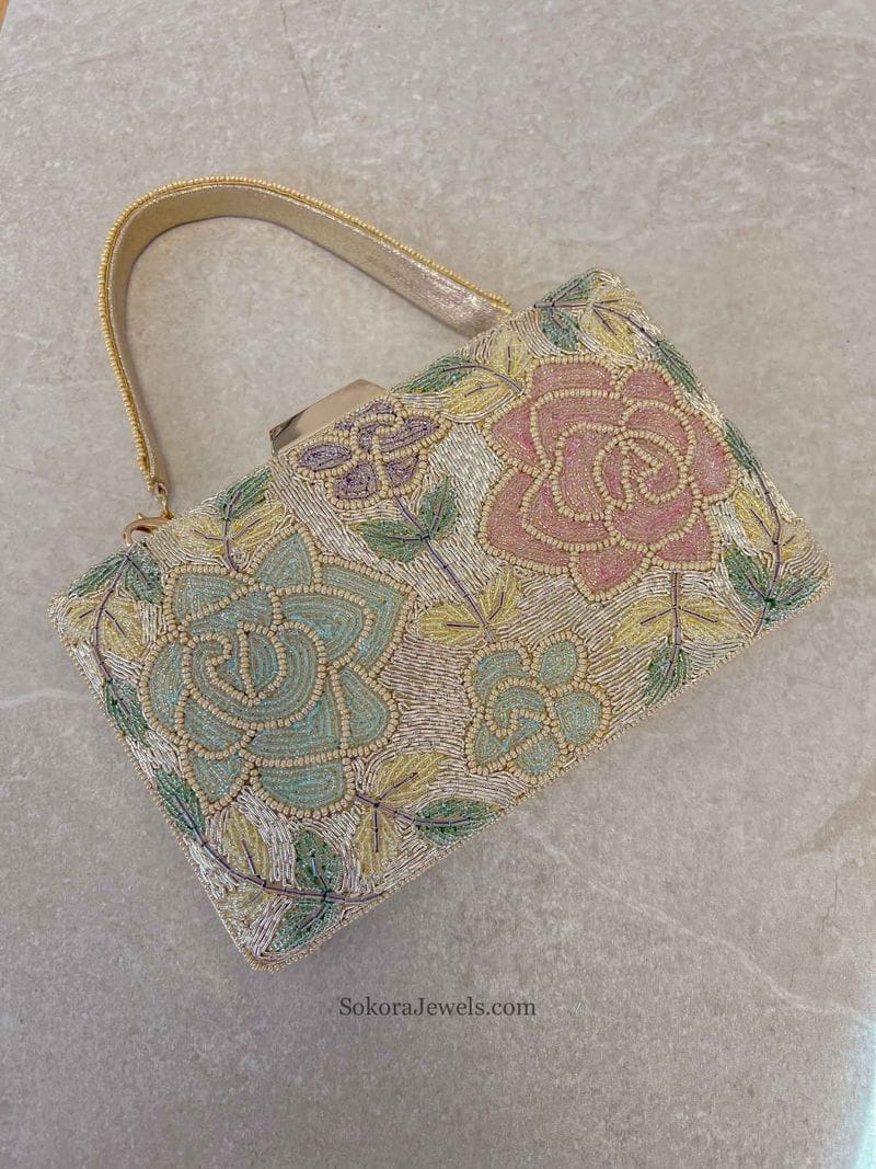 Cream & Pastel Floral Clutch Bag - SOKORA JEWELSCream & Pastel Floral Clutch Bag