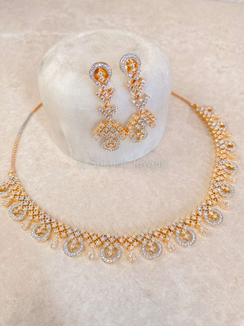 Crescent Diamante Necklace Set - Gold/Clear - SOKORA JEWELSCrescent Diamante Necklace Set - Gold/ClearNECKLACE SETS