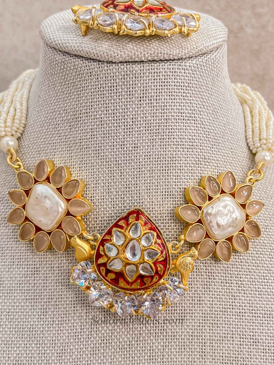 Crimson Meenakari Kundan Choker Set - SOKORA JEWELSCrimson Meenakari Kundan Choker Set
